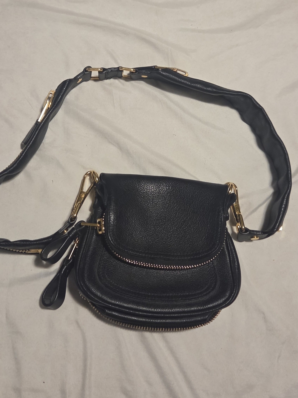 Tom Ford Black Leather Crossbody with Gold Hardware